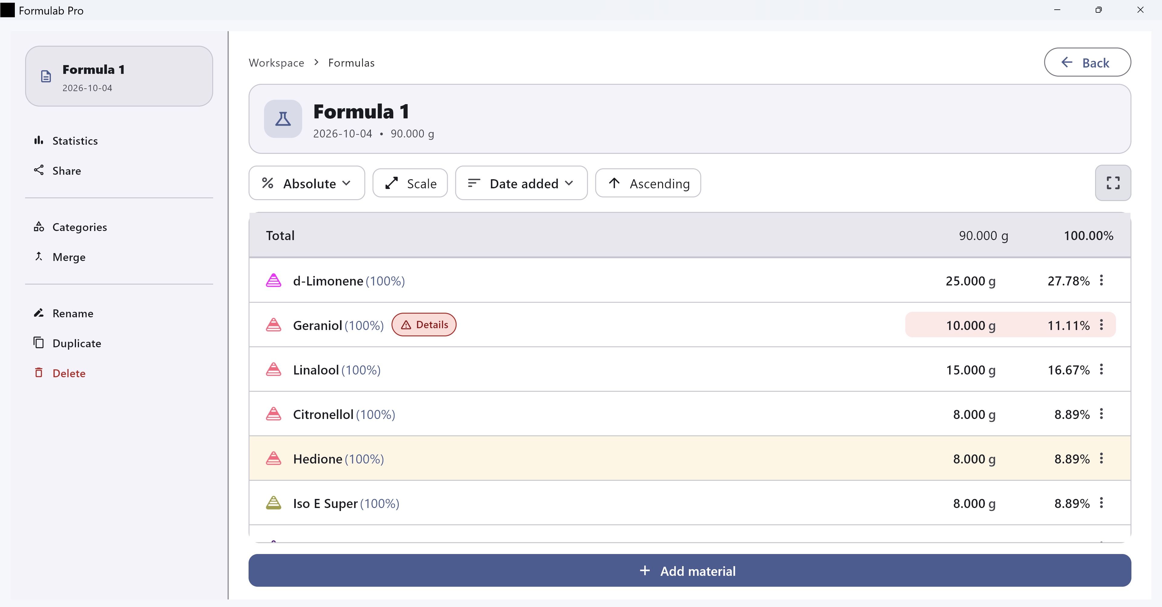 Formulab Pro formula workspace on Windows